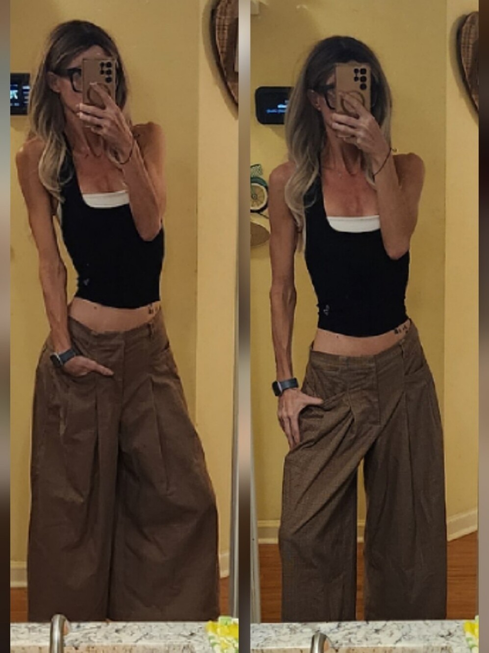 Free People Plaid Wide Leg Trouser